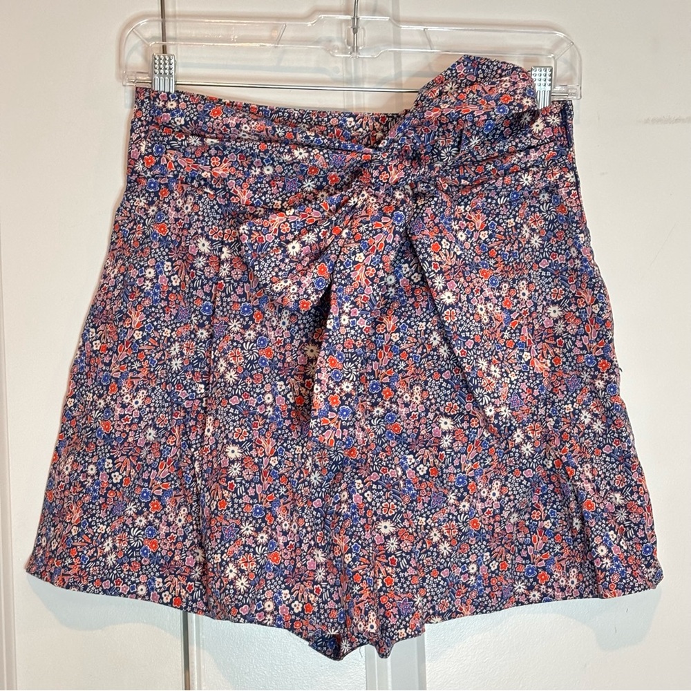 J. Crew Liberty Print Tana Lawn Floral Tie Bow Waist Shorts Blue Red Side Zip 2